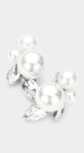 Triple Pearl Silver Accented Stud Earrings